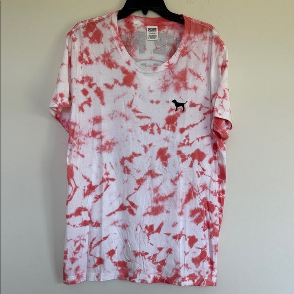 PINK Victoria's Secret Red and White Tie-Dye Tee - Picture 1 of 7